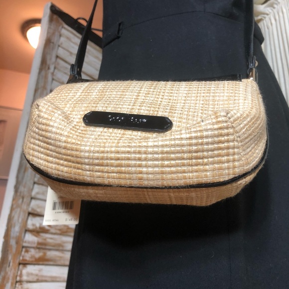 NWT-COLE HAAN STRAW/BLACK PATENT CROSS-BODY BAG - Picture 13 of 16